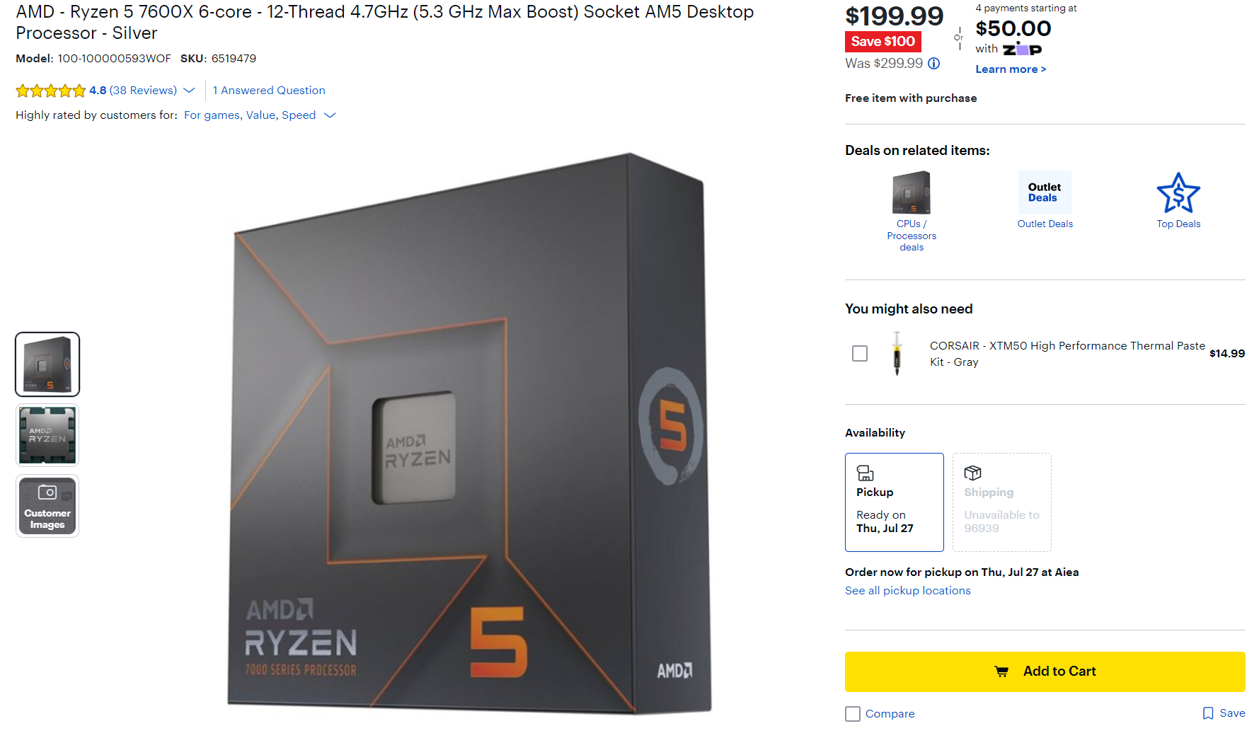 AMD Ryzen 5 7600X CPU Now Available For $199 US, Most Affordable