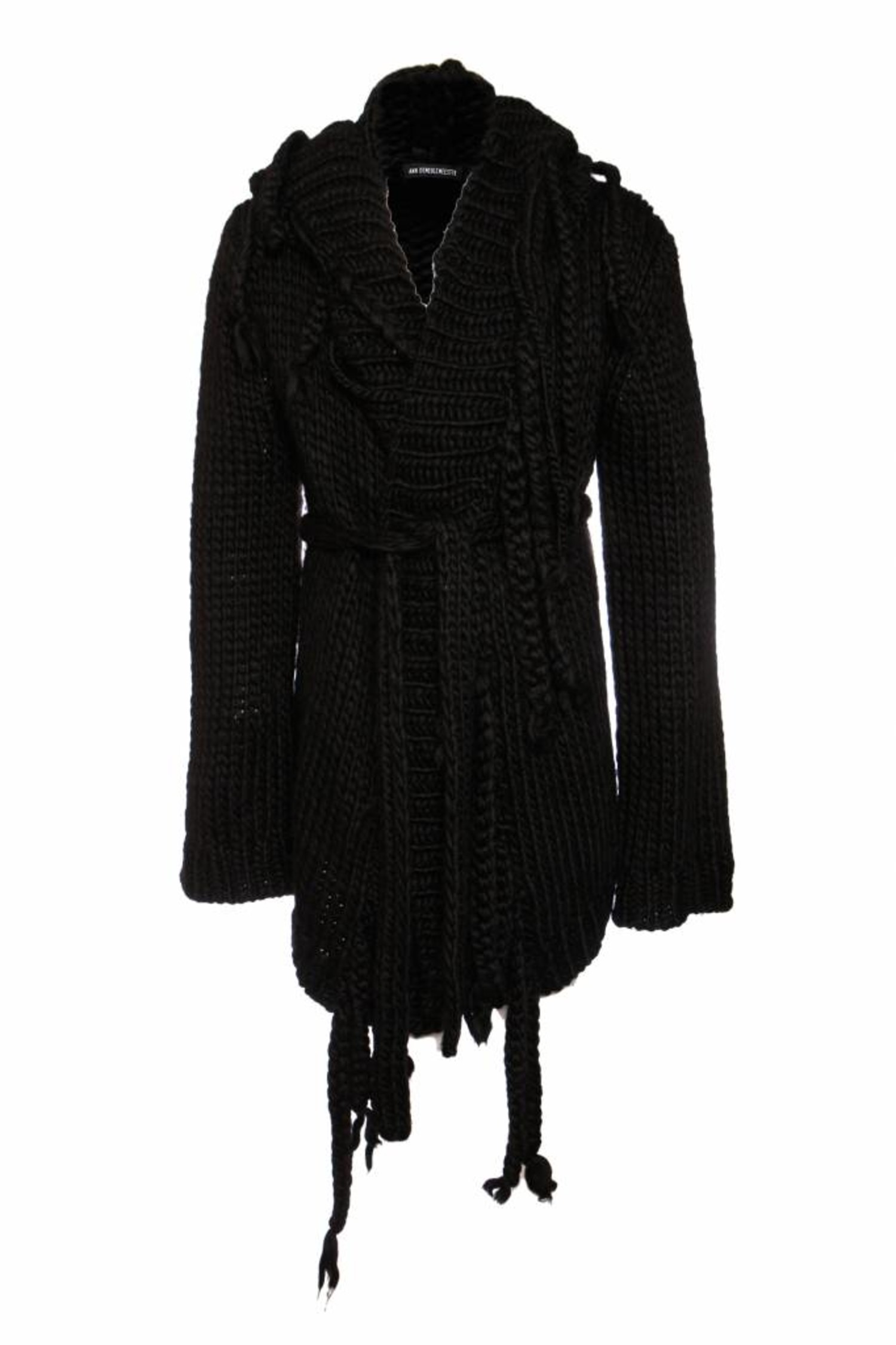 Ann Demeulemeester, black hooded woolen wrap cardigan - Unique