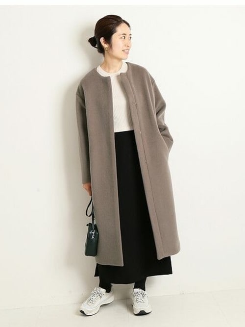 セール】ラムウールノーカラーロングコート◇（ノーカラーコート