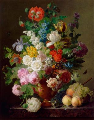 Vase of Flowers, Grapes and Peaches | Jan Frans van Dael