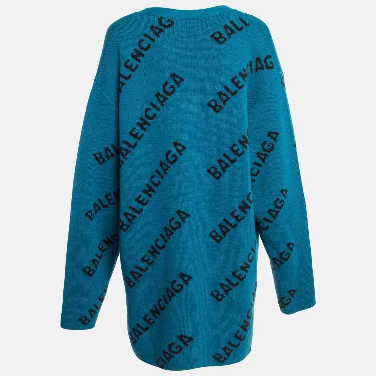Balenciaga Blue Monogram Jacquard Wool Knit Long Archetype