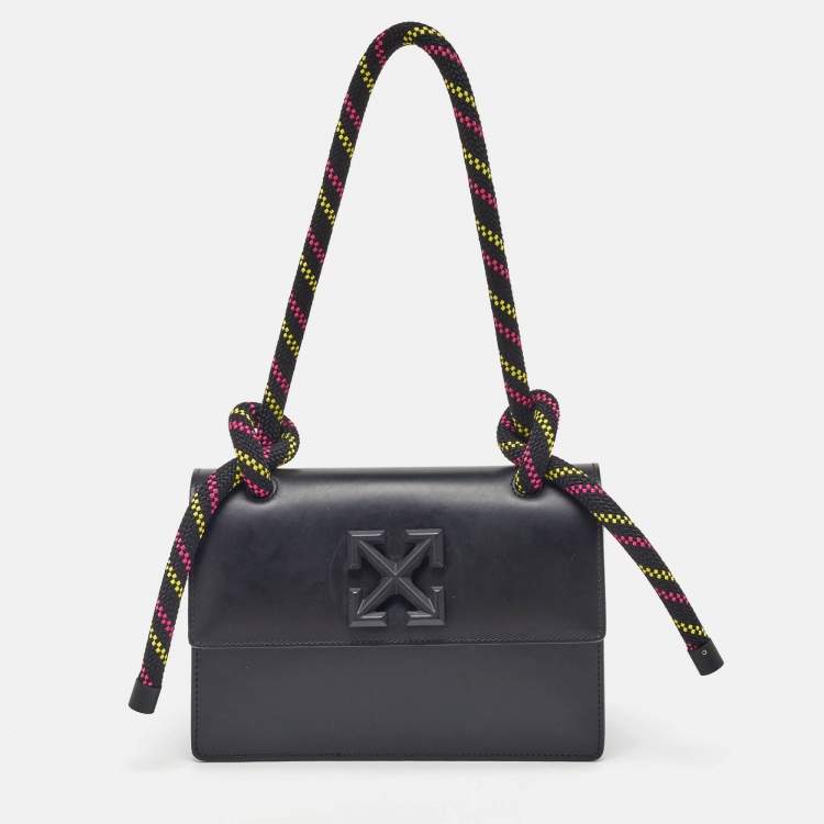 Off-White 1.4 Jitney Medium Black Leather Top Handle Bags Off