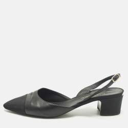 Chanel Grey/Black Velvet and Fur CC Block Heel Slingback Pumps