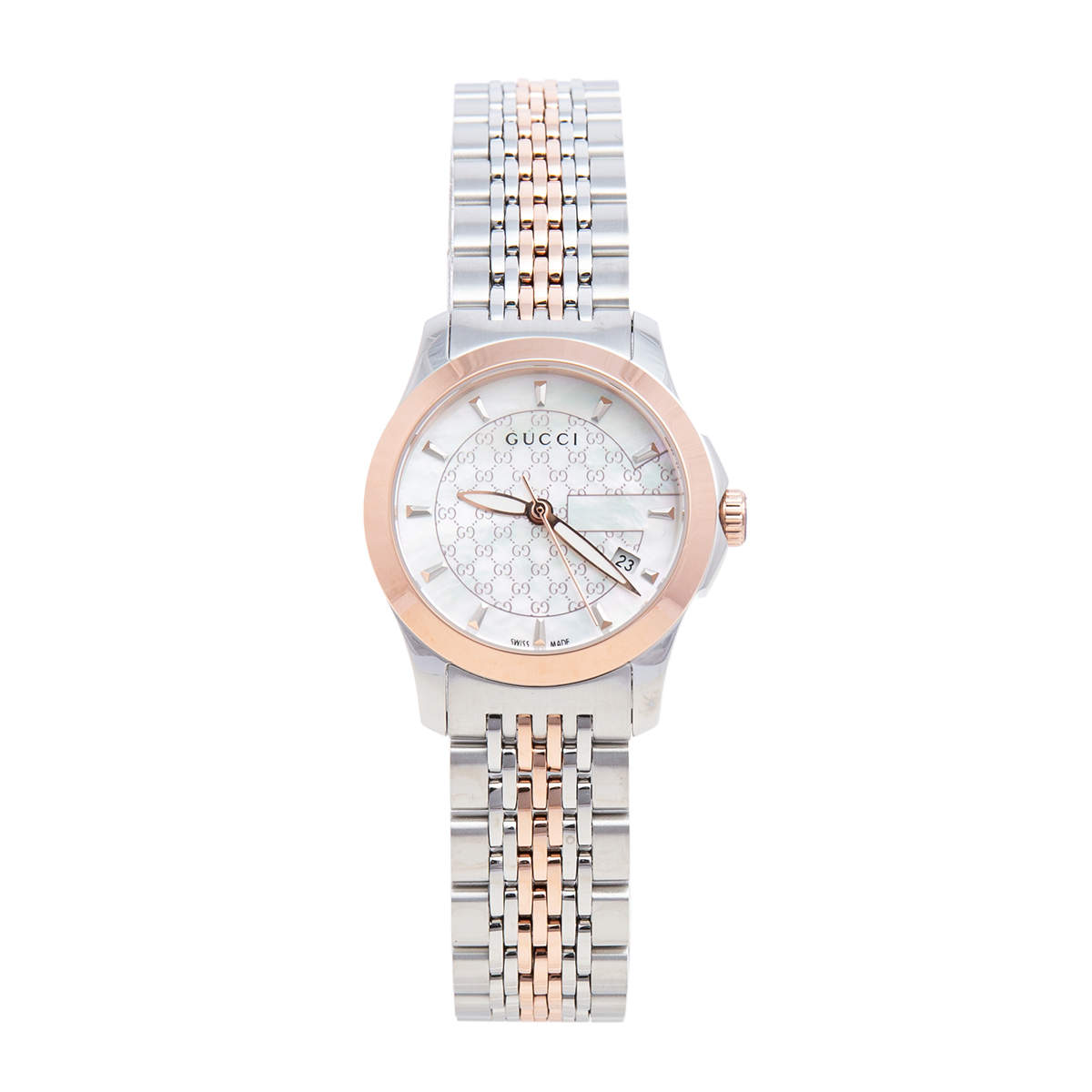 Gucci Mother of Pearl Two-Tone Stainless Steel G-Timeless YA126539