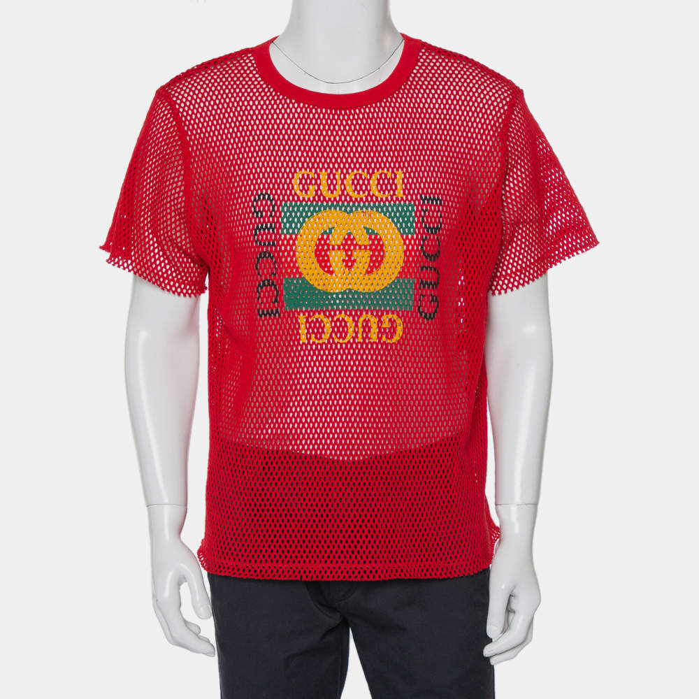 Gucci Red Mesh Logo Printed Crewneck T-Shirt XS Gucci | TLC