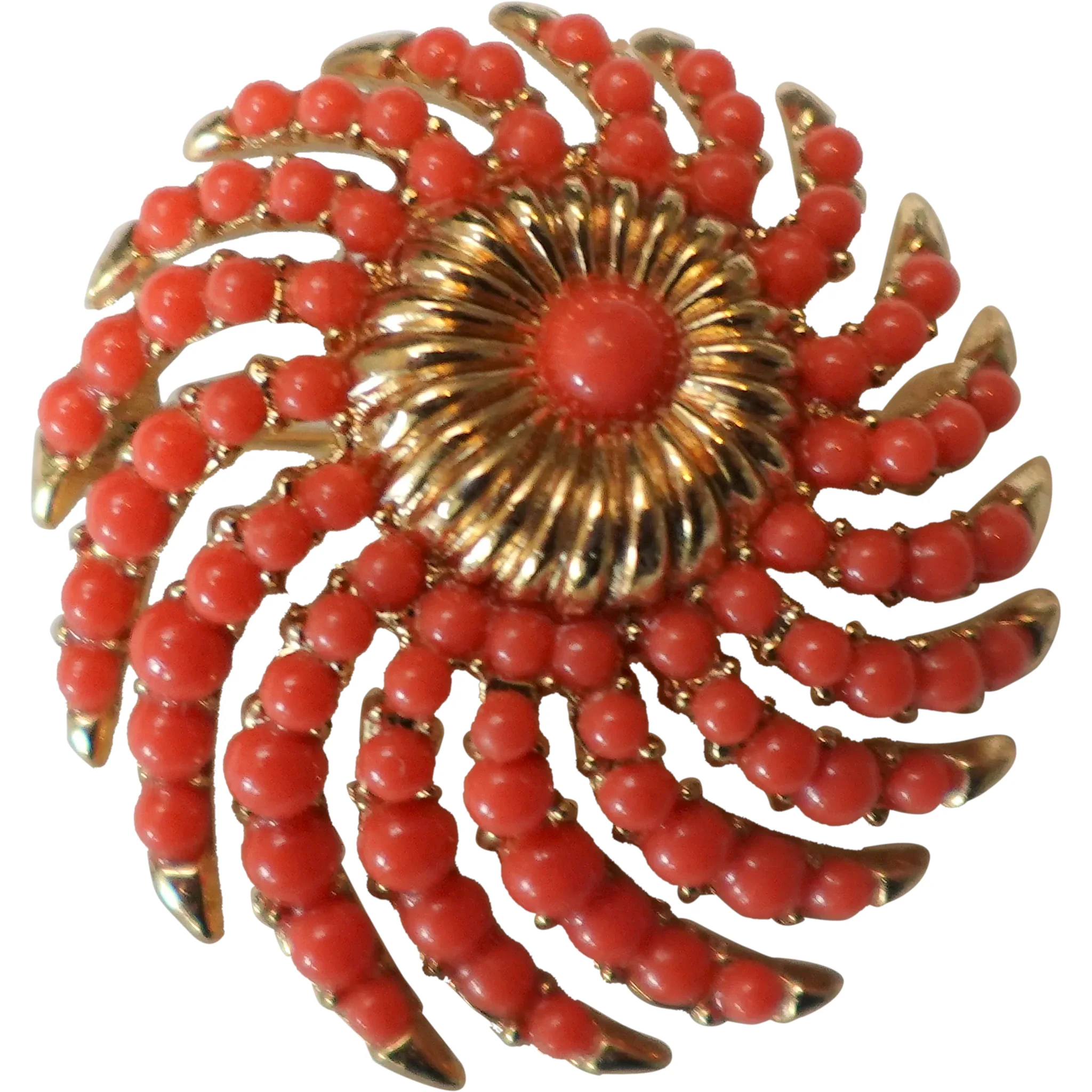 Trifari Whirlwind 1957 Fauux Coral Beaded Brooch. For Sale at Ruby
