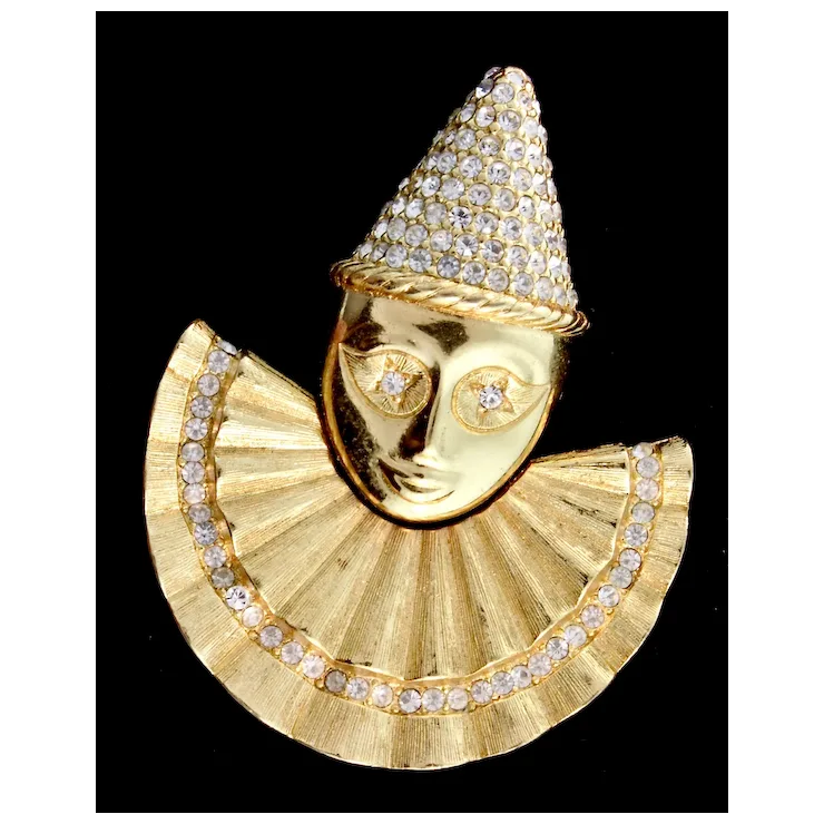 Vtg 1988 CHRISTIAN DIOR Germany Rhinestone Pierrot Figural Brooch
