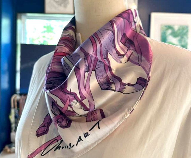 50cm角_silkscarf_ Feel the wind 柄のシルクスカーフ ChristalART