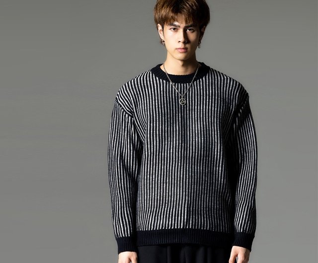 秋冬ストライププルオーバーニットメンズのインパクトカラー PINLI品立