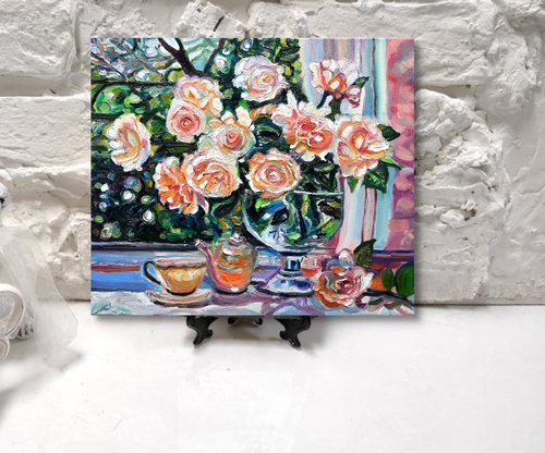 送料無料】ロシア バラの絵画花のアート絵画オリジナルのオイルアート