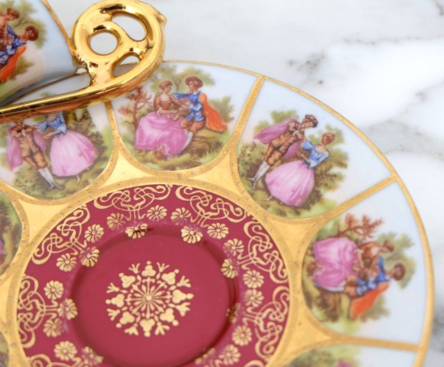 フランス ドイツレトロ貴族愛好家 陶器製カップ＆ソーサーセット