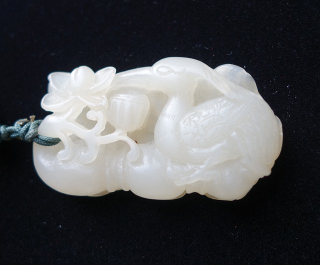 免運】台灣和闐玉和田玉白玉掛件老玉古玉天鵝口銜靈芝古玩項鏈吊墜山奇