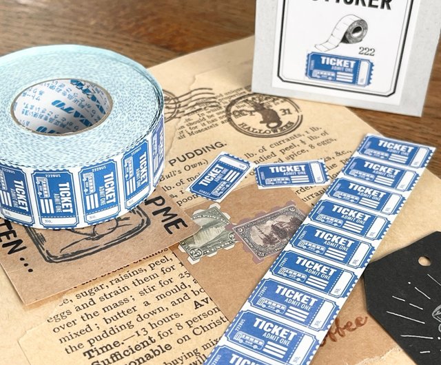 ラベラーシール バスチケット チケットデザイン 青 ビンテージ レトロ