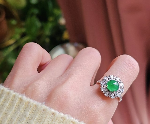 15%OFF】台湾 |高貴|A貨翡翠老坑種氷陽緑大ルース7.6mm純銀18Kメッキ