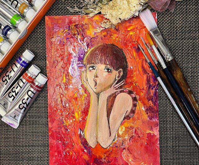 おしゃれなアクリル画 美しい女性オリジナルイラスト SMサイズ アート