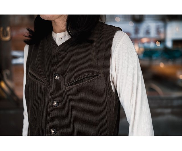 送料無料】台湾 フランスのコーデュロイハンティングベスト-ブラウン