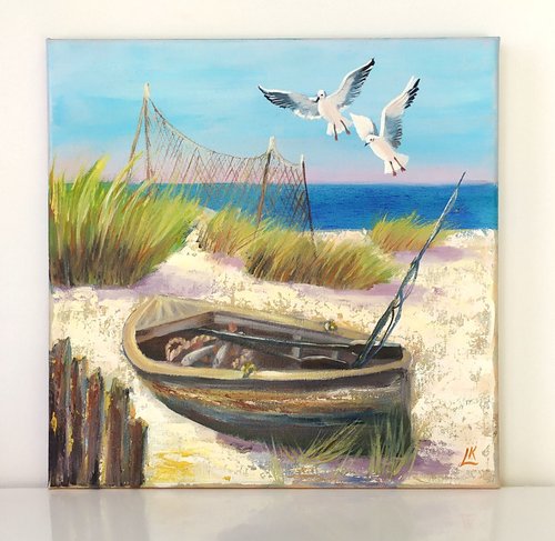 1991年】漁師と魚の手描き絵画 油絵 1991年】漁師と魚の手描き絵画