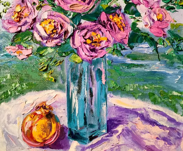 紫陽花の油絵 4号 真作】絵画 作者不詳 サイン有 油彩4号 花 ピンクの