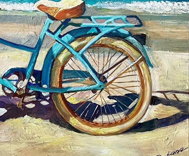送料無料】イスラエル 自転車と夏の海。 オリジナルアート