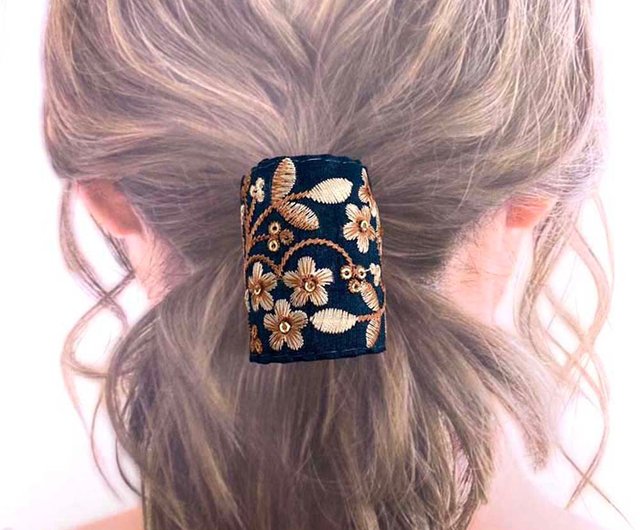 ポニーフック】UHR-278 インド刺繍 スプリング 簡単装着 ポニーテール