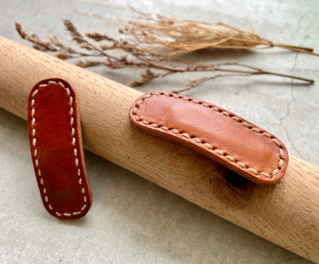 台湾 レザーヘアクリップ BBピン 手縫いベジタブルタンニンなめし革