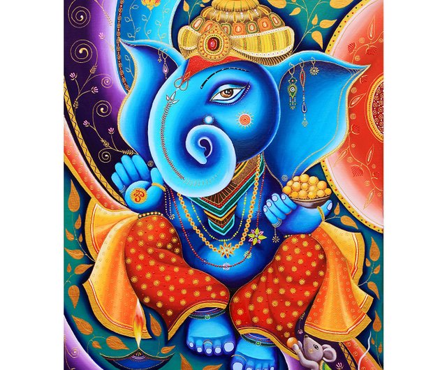 送料無料】ロシア ガネーシャ絵画インドオリジナルアート Ganapati