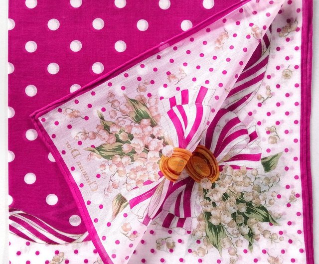 タイ クリスチャン ディオール ヴィンテージ ハンカチ スズラン 19 x