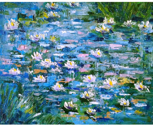 10%OFF】ロシア 睡蓮油絵オリジナルアート、モネの池の風景
