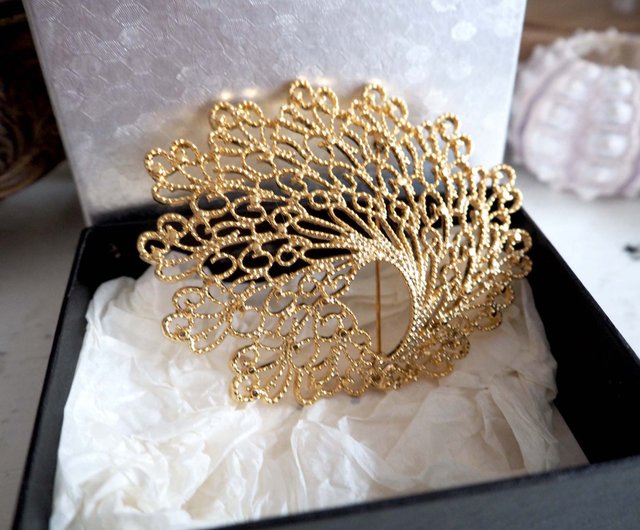 5%OFF】香港 ヴィンテージゴージャスゴールド大穴フェザーブローチ高貴