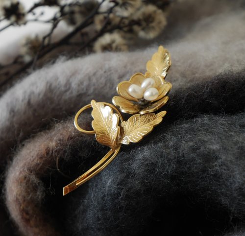 台湾 ヴィンテージ WELLS 14KGF ゴールドフィルド 金色 花葉 パール