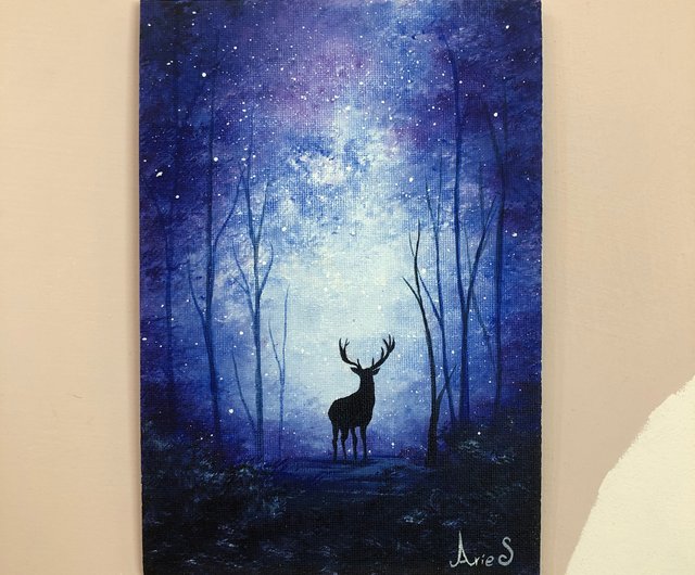台湾 星空鹿アクリル画油絵カスタム手描きフレームレス絵画ギフト誕生