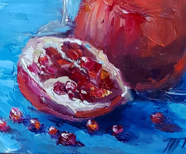 ロシア ザクロ ワイン油絵 オリジナル アート スケッチ油絵作品 静物画