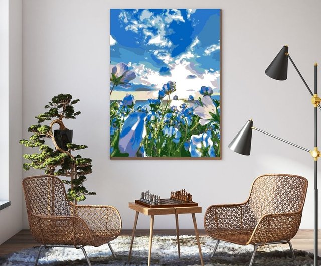 台湾 紺碧のネモフィラの創作デジタル油絵【風景画】 manto-taiwan-no1