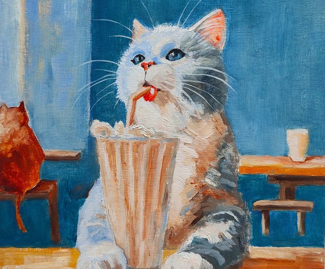 油絵 専用 バスクシャツを着て自画像を描く猫 油絵 専用 バスクシャツ