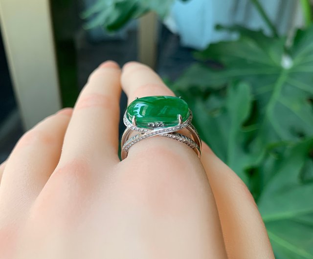 台湾 グリーン翡翠/18Kゴールド/本物のダイヤモンド天然グレード A