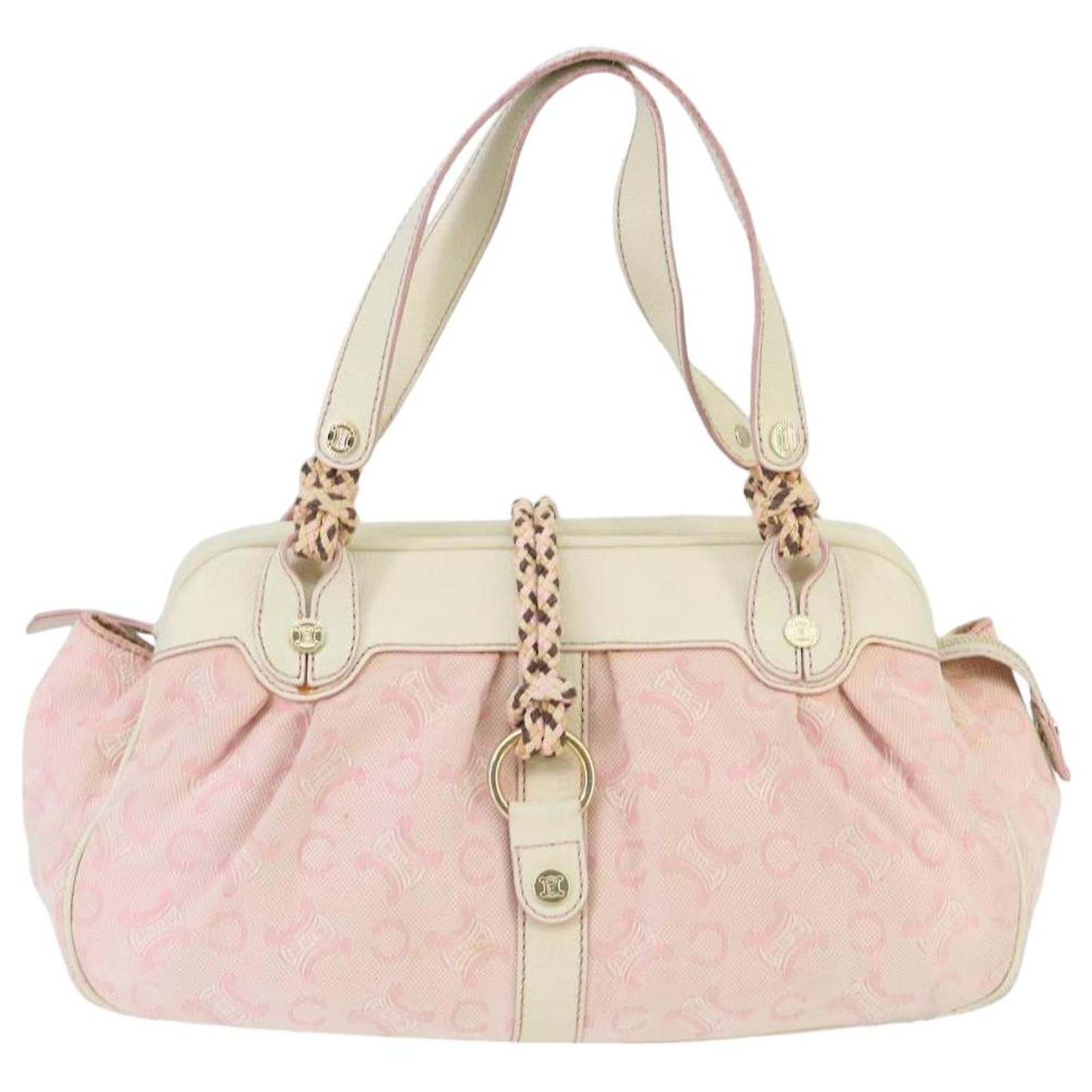 Céline CELINE C Macadam Canvas Shoulder Bag Gold Pink Auth 99491