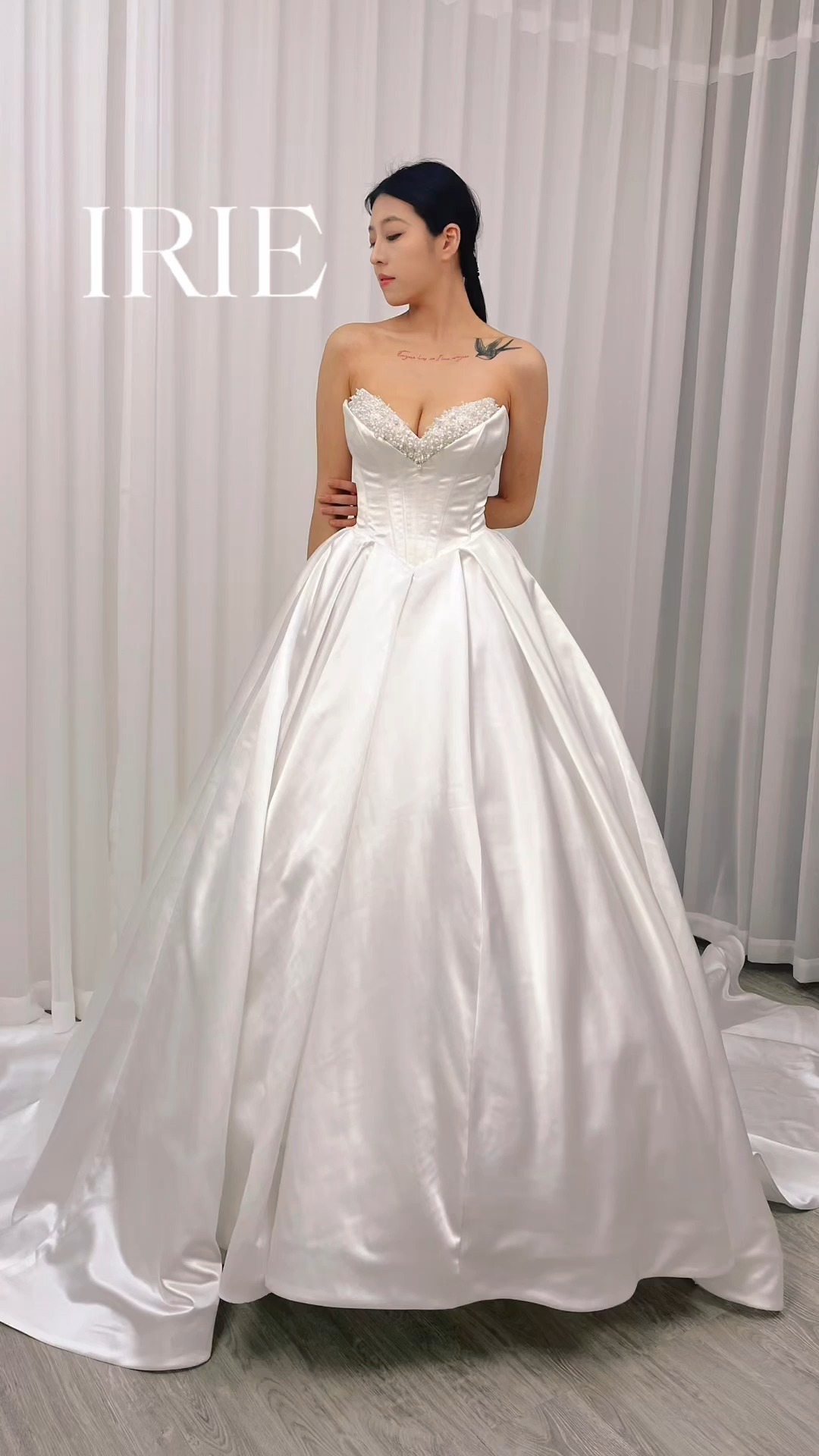 Ball Gown Strapless Chapel Train Satin Sleeveless Wedding Dress