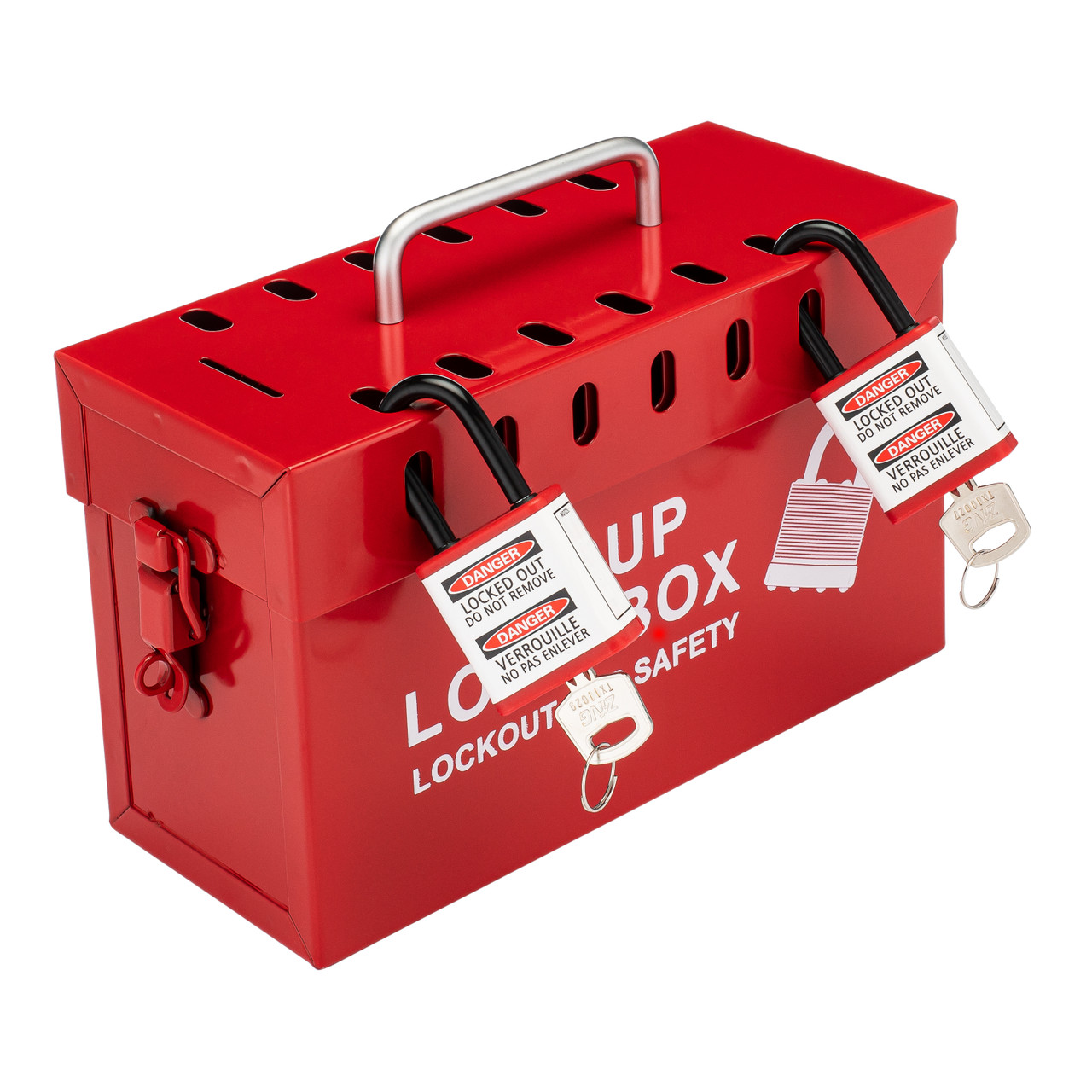 Group Lockout Box, 13-Hole, Steel, Red - ZING Green Safety Products