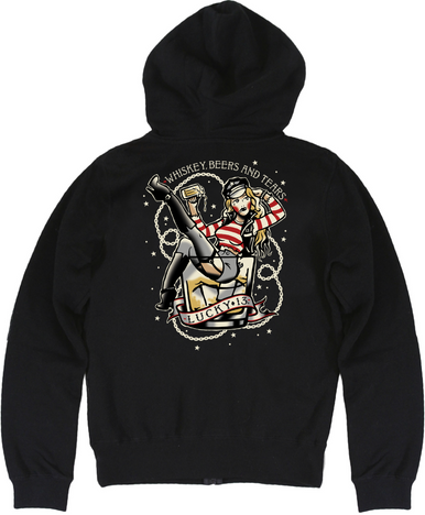 Lucky 13 Whiskey Beers and Tears Tattoos Rockabilly Punk Zip