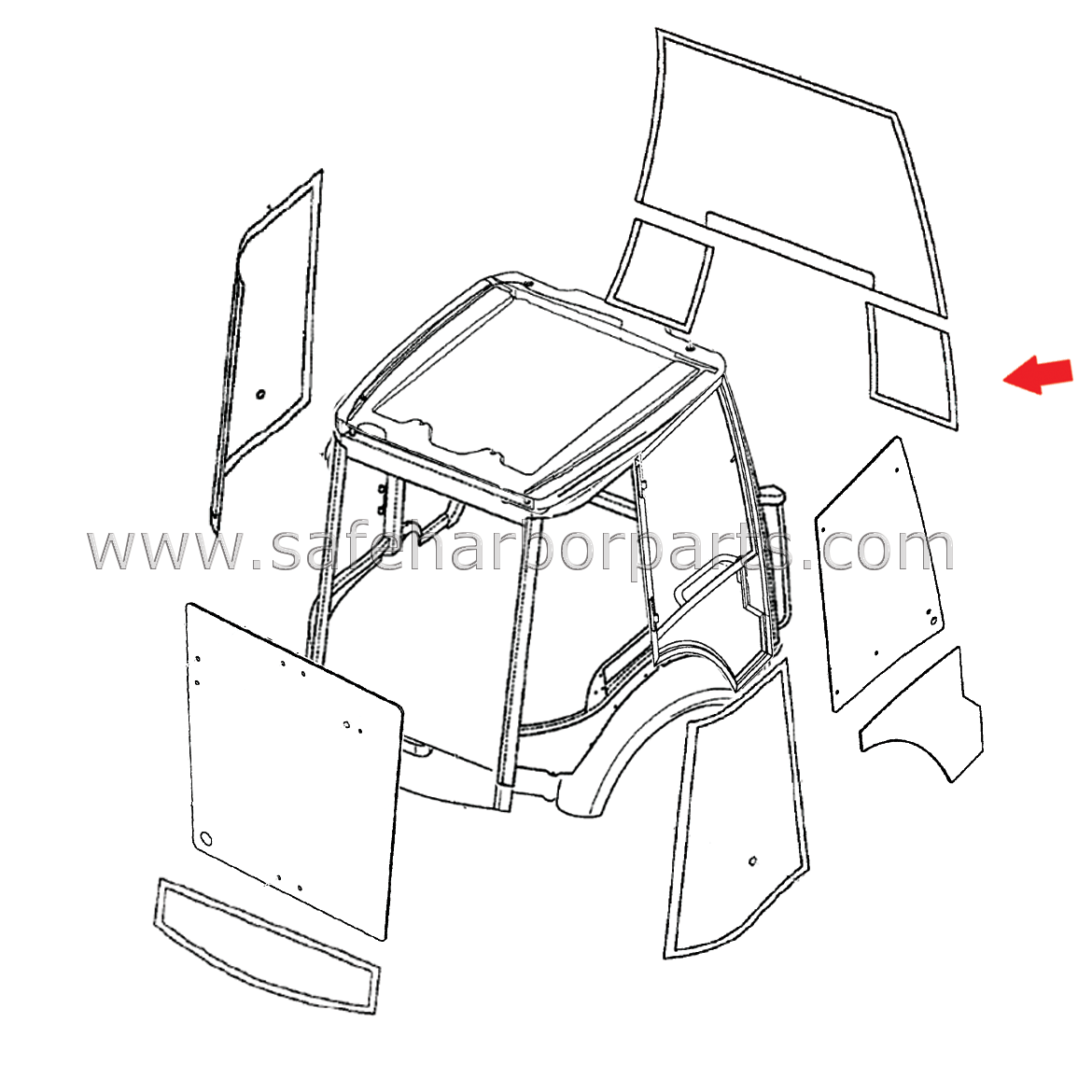 6099905M1 Aftermarket Terex Backhoe Door Upper Glass