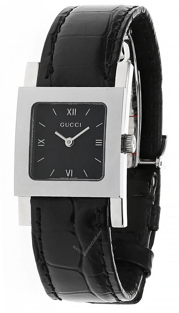 GUCCI Quartz S-Steel Case Black Dial Leather Women's Watch 7900P