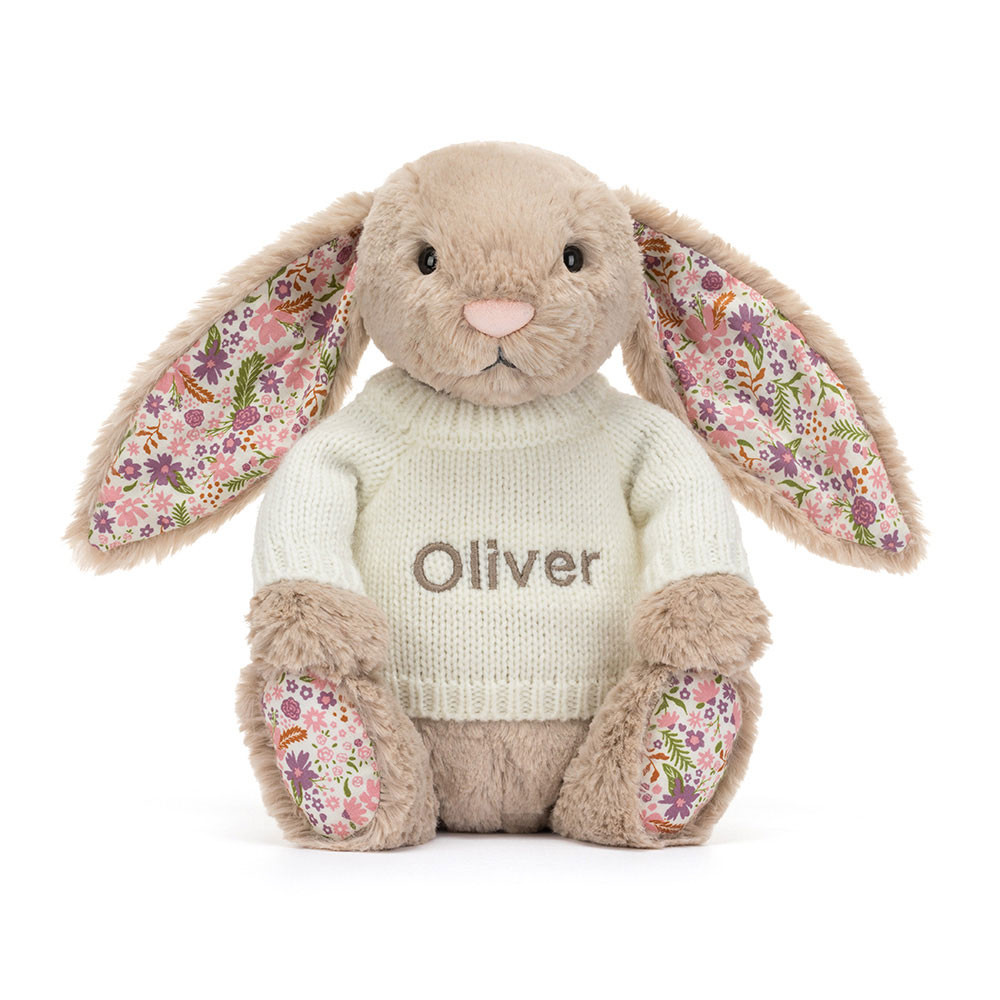 Bashful Beige Bunny 'Petal' with Personalized Cream Jumper