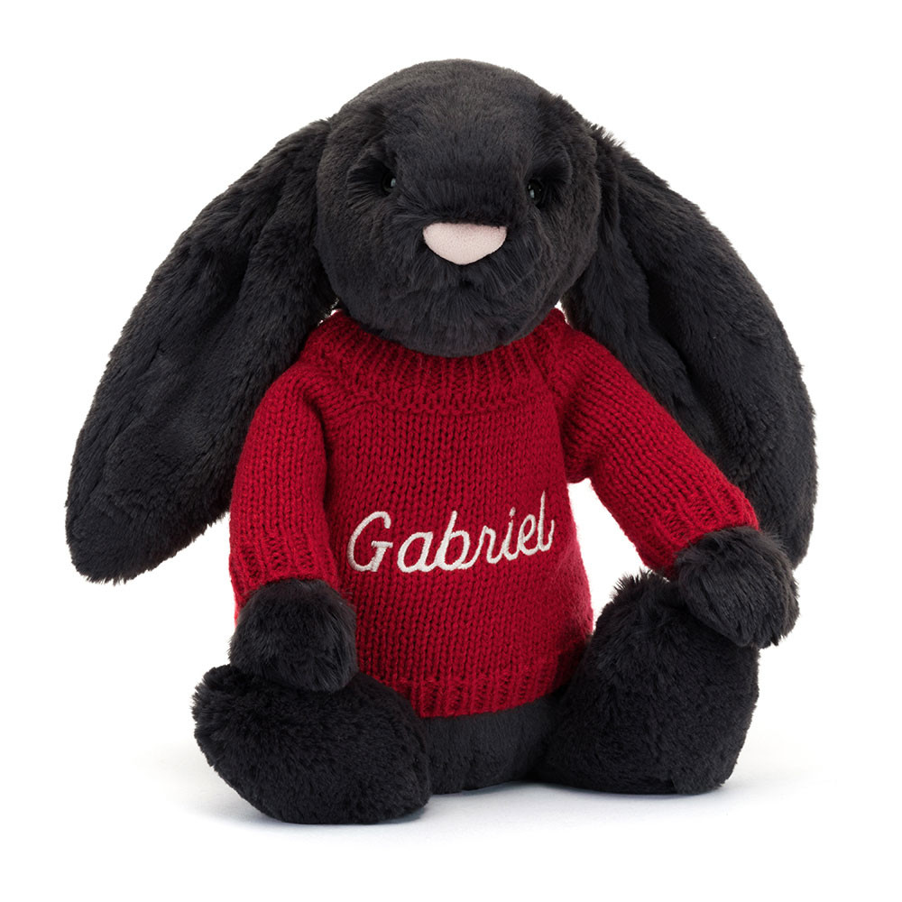 Bashful Inky Bunny with Personalized Red Jumper - Official Jellycat