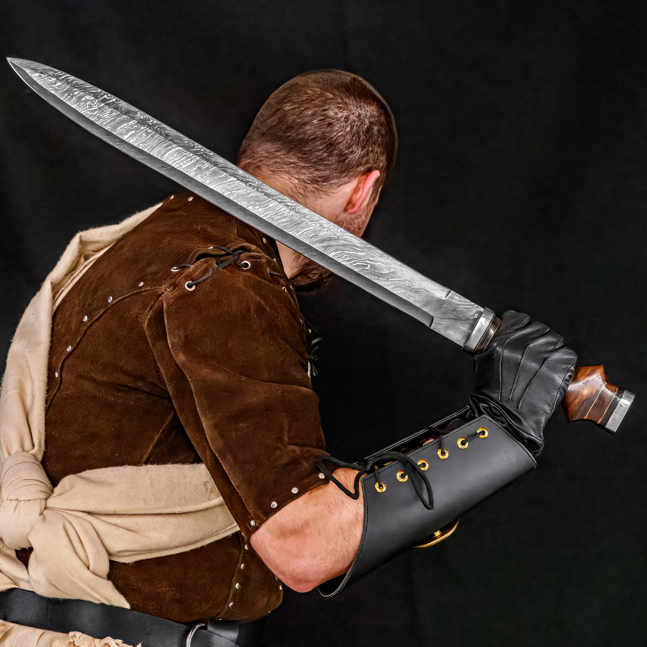 Hand-Forged Damascus Roman Gladiator Spatha Sword with Sheath