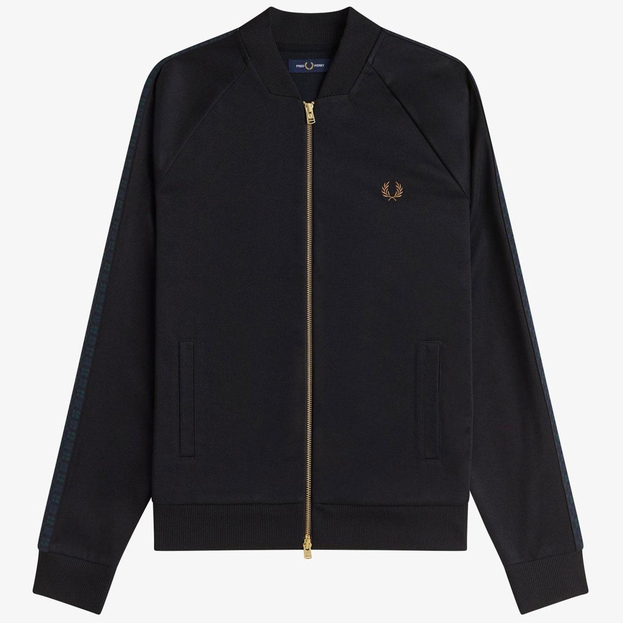 Fred Perry Blackwatch Tartan Taped Track Jacket in Black
