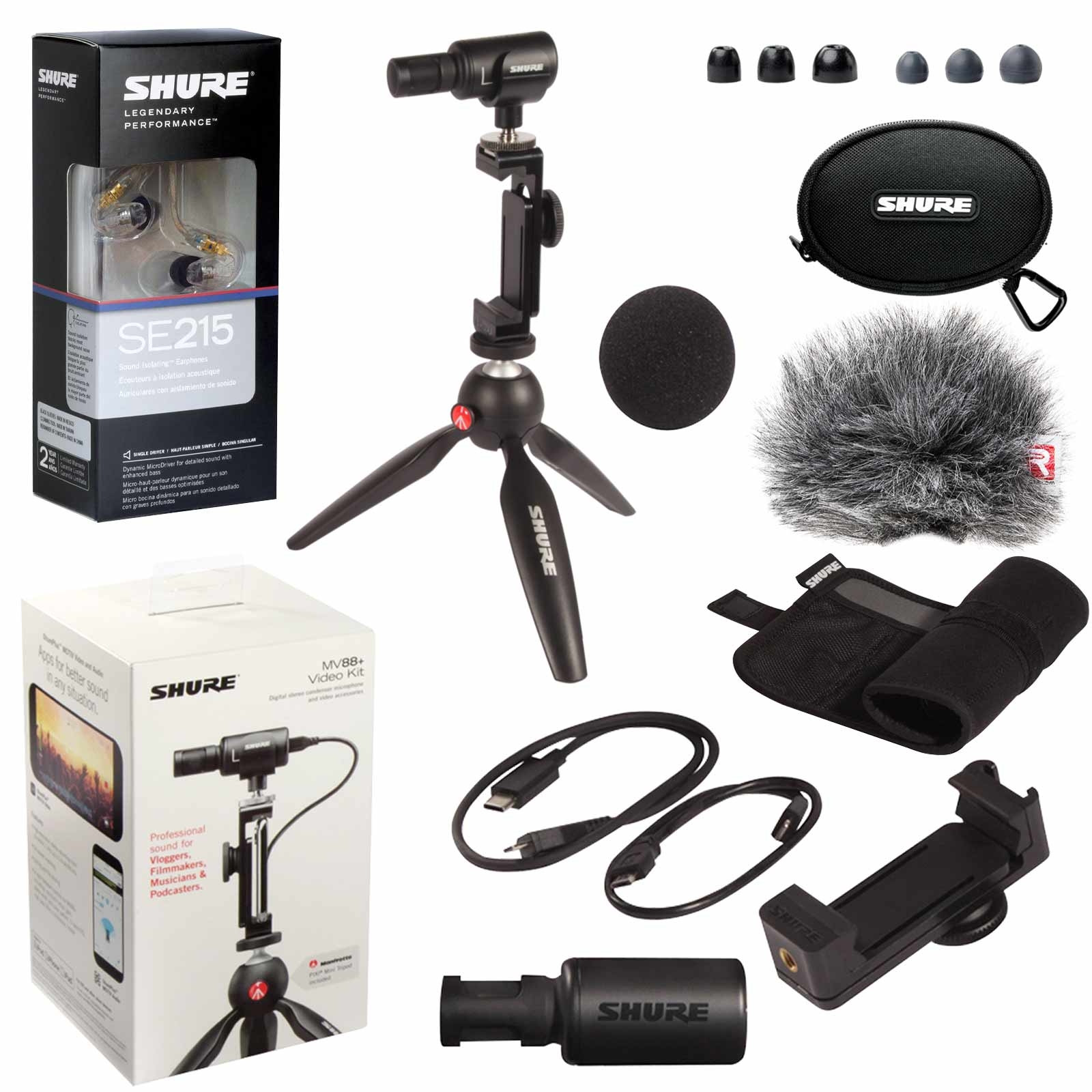Shure MV88+ Video Kit with SE215 Earphones (MV88+SE215-CL)