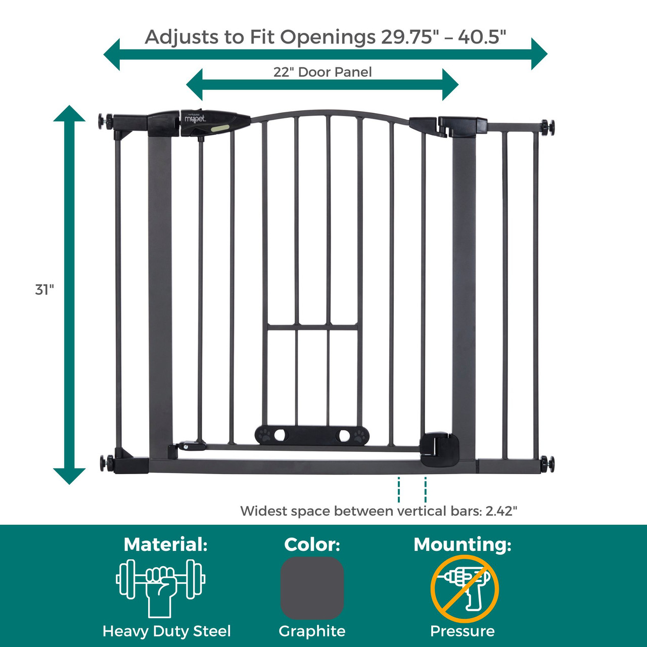North States MyPet Wide Deco EasyPass Pet Gate® with Auto Close