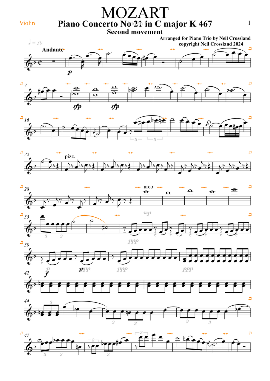 Mozart Piano Concerto No 21 K.467 - mvt 2 - arranged for Piano Trio