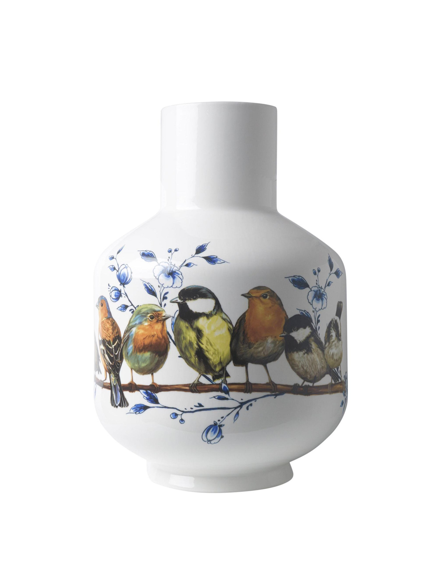 Hoge bolvaas Bosvogels - Keramiek - 35 cm - Heinen Delfts Blauw