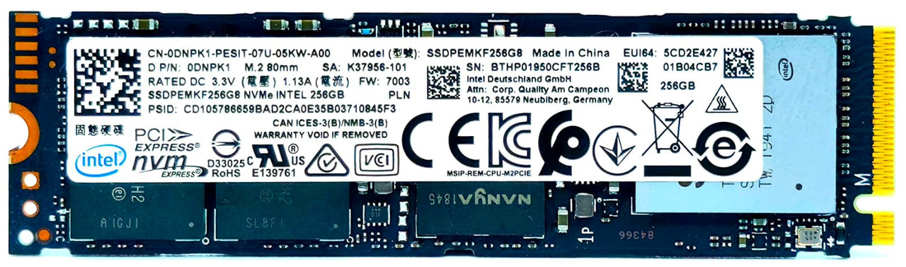 Intel SSDPEKKF256G7H - 256GB NVMe PCIe Gen3 x4 M.2 2280 SSD for
